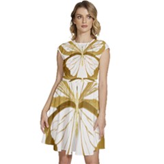 Simulated Gold Leaf Gilded Butterfly Cap Sleeve High Waist Dress by essentialimage