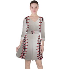 Baseball Quarter Sleeve Ruffle Waist Dress by Ket1n9