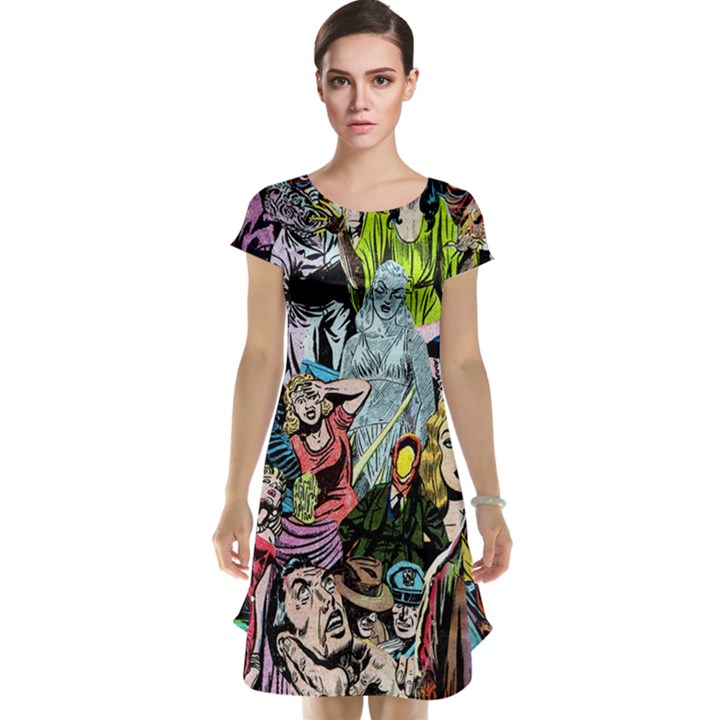 Vintage Horror Collage Pattern Cap Sleeve Nightdress