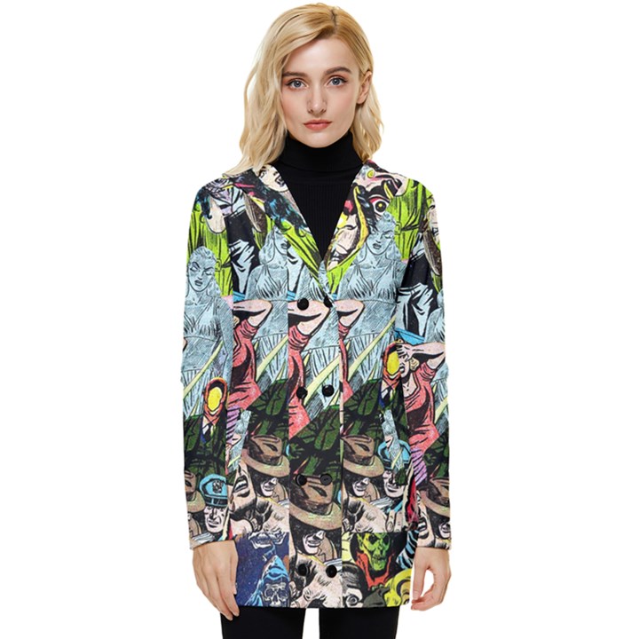 Vintage Horror Collage Pattern Button Up Hooded Coat 