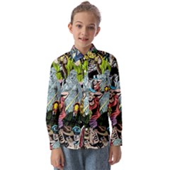 Vintage Horror Collage Pattern Kids  Long Sleeve Shirt by Ket1n9