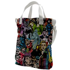 Vintage Horror Collage Pattern Canvas Messenger Bag by Ket1n9