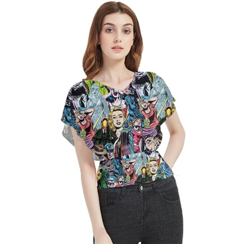 Vintage Horror Collage Pattern Butterfly Chiffon Blouse by Ket1n9