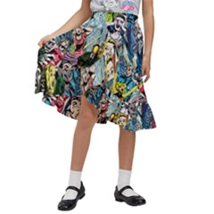 Vintage Horror Collage Pattern Kids  Ruffle Flared Wrap Midi Skirt by Ket1n9