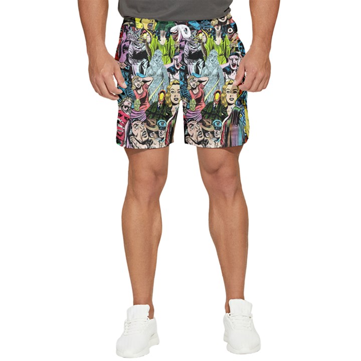 Vintage Horror Collage Pattern Men s Runner Shorts