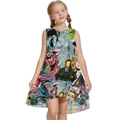 Vintage Horror Collage Pattern Kids  Frill Swing Dress by Ket1n9