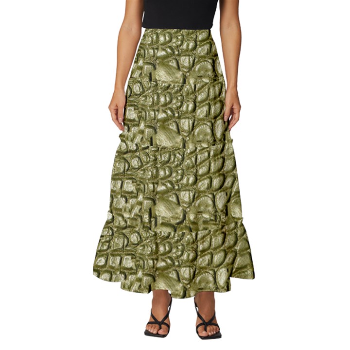 Aligator Skin Tiered Ruffle Maxi Skirt