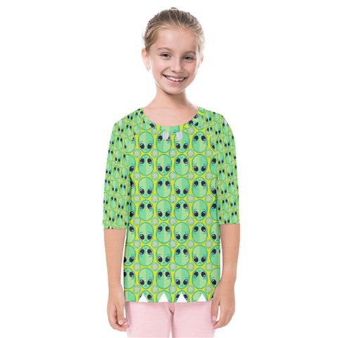 Alien Pattern- Kids  Quarter Sleeve Raglan T-shirt by Ket1n9