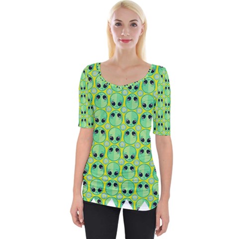 Alien Pattern- Wide Neckline T-shirt by Ket1n9