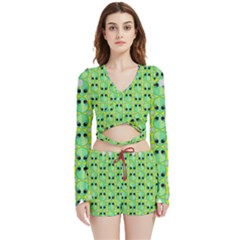 Alien Pattern- Velvet Wrap Crop Top And Shorts Set by Ket1n9