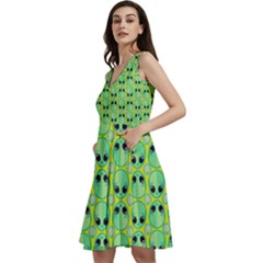 Alien Pattern- Sleeveless V-neck Skater Dress With Pockets by Ket1n9