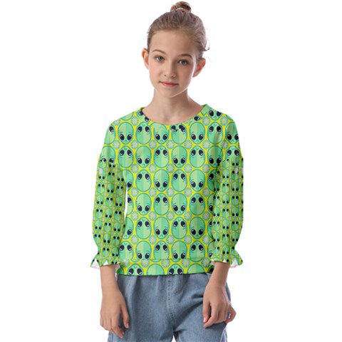 Alien Pattern- Kids  Cuff Sleeve Top by Ket1n9