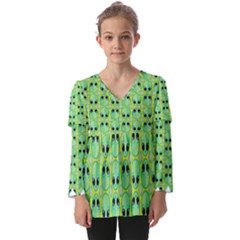 Alien Pattern- Kids  V Neck Casual Top by Ket1n9