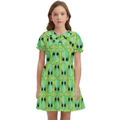 Alien Pattern- Kids  Bow Tie Puff Sleeve Dress by Ket1n9