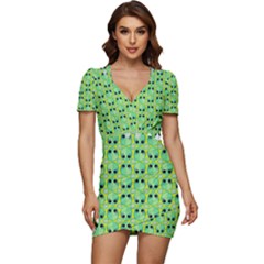 Alien Pattern- Low Cut Cap Sleeve Mini Dress by Ket1n9