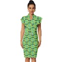 Alien Pattern- Vintage Frill Sleeve V-Neck Bodycon Dress View1