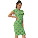 Alien Pattern- Vintage Frill Sleeve V-Neck Bodycon Dress View3