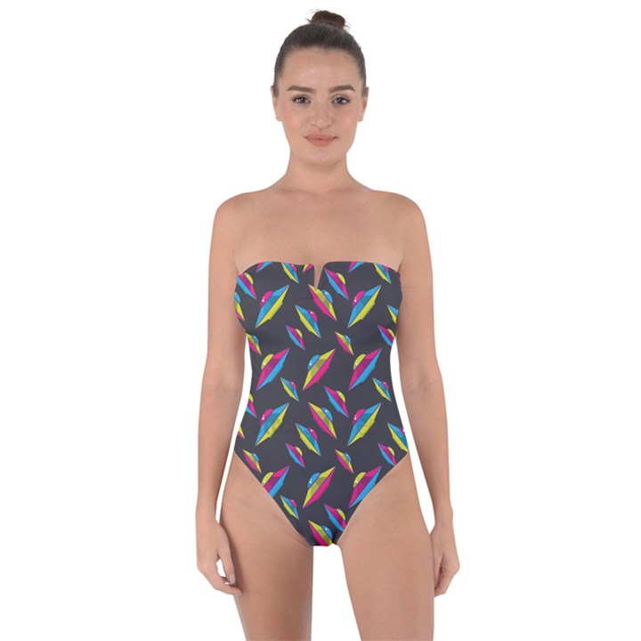 Alien Patterns Vector Graphic Tie Back One Piece Swimsuit