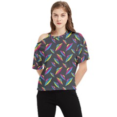 Alien Patterns Vector Graphic One Shoulder Cut Out T-shirt by Ket1n9