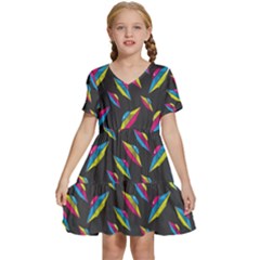 Alien Patterns Vector Graphic Kids  Short Sleeve Tiered Mini Dress by Ket1n9