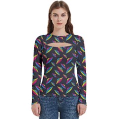 Alien Patterns Vector Graphic Women s Cut Out Long Sleeve T-shirt by Ket1n9