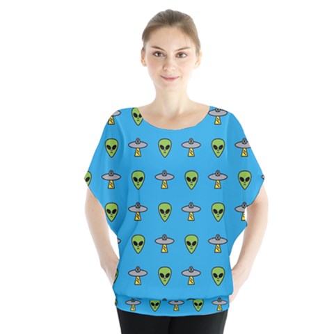 Alien Pattern Batwing Chiffon Blouse by Ket1n9