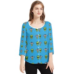 Alien Pattern Chiffon Quarter Sleeve Blouse by Ket1n9