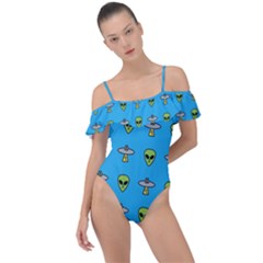 Alien Pattern Frill Detail One Piece Swimsuit by Ket1n9