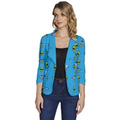 Alien Pattern Women s One-button 3/4 Sleeve Short Jacket by Ket1n9