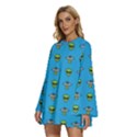 Alien Pattern Round Neck Long Sleeve Bohemian Style Chiffon Mini Dress View2