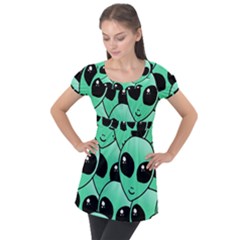 Art Alien Pattern Puff Sleeve Tunic Top by Ket1n9