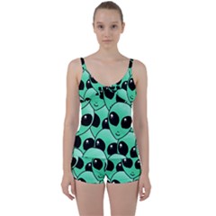 Art Alien Pattern Tie Front Two Piece Tankini by Ket1n9