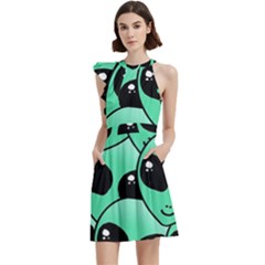 Art Alien Pattern Cocktail Party Halter Sleeveless Dress With Pockets by Ket1n9