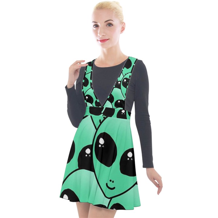 Art Alien Pattern Plunge Pinafore Velour Dress