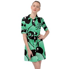 Art Alien Pattern Belted Shirt Dress by Ket1n9