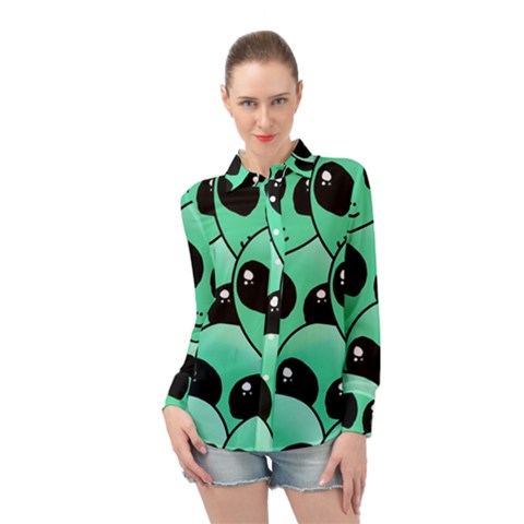 Art Alien Pattern Long Sleeve Chiffon Shirt by Ket1n9