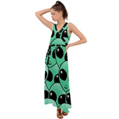 Art Alien Pattern V-neck Chiffon Maxi Dress by Ket1n9