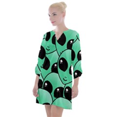 Art Alien Pattern Open Neck Shift Dress by Ket1n9