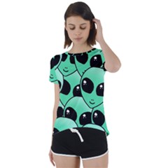 Art Alien Pattern Short Sleeve Open Back T-shirt by Ket1n9