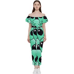 Art Alien Pattern Bardot Ruffle Jumpsuit by Ket1n9