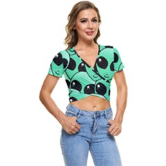 Art Alien Pattern Short Sleeve Foldover T-shirt by Ket1n9