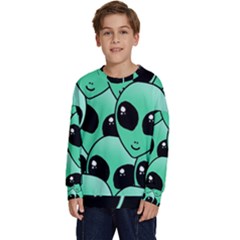 Art Alien Pattern Kids  Crewneck Sweatshirt by Ket1n9