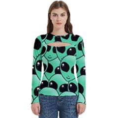 Art Alien Pattern Women s Cut Out Long Sleeve T-shirt by Ket1n9