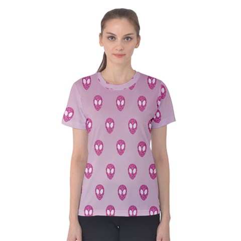 Alien Pattern Pink Women s Cotton T-shirt by Ket1n9