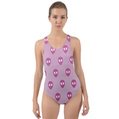 Alien Pattern Pink Cut-out Back One Piece Swimsuit by Ket1n9