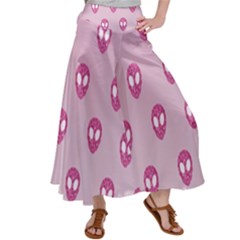 Alien Pattern Pink Women s Satin Palazzo Pants by Ket1n9