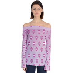 Alien Pattern Pink Off Shoulder Long Sleeve Top by Ket1n9