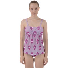 Alien Pattern Pink Twist Front Tankini Set by Ket1n9