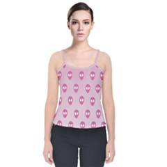 Alien Pattern Pink Velvet Spaghetti Strap Top by Ket1n9