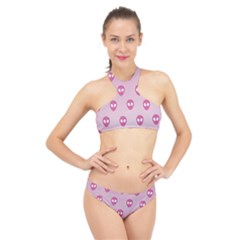 Alien Pattern Pink High Neck Bikini Set by Ket1n9